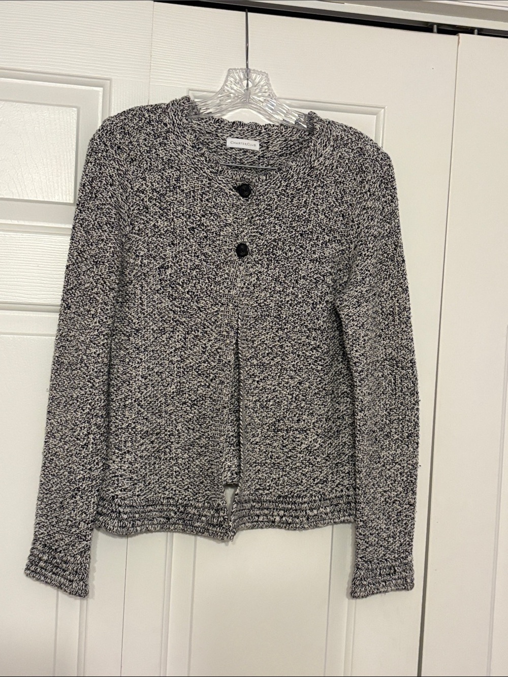 Charter Club Black and White Marled Knit Cardigan